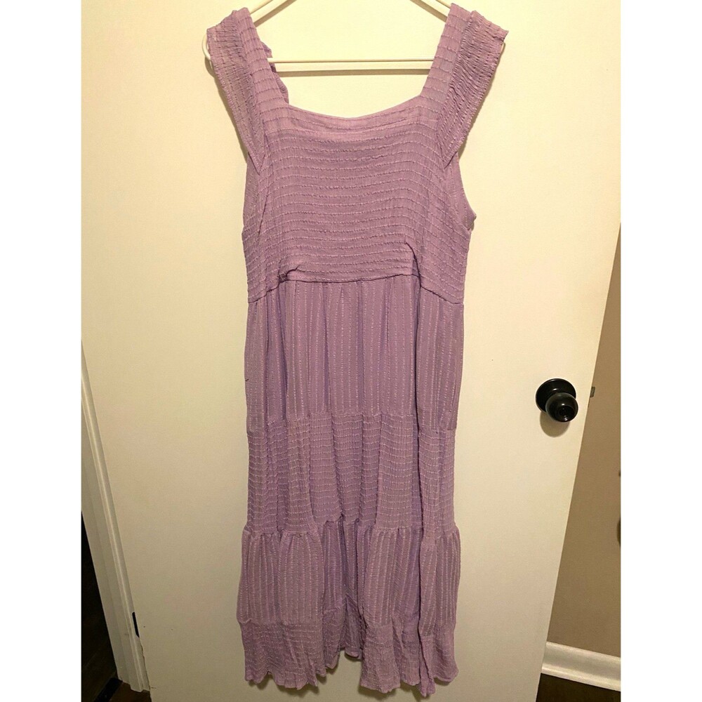 Hayden Los Angeles Purple Smocked Square Neck Sleeveless Midi A-Line Dress M